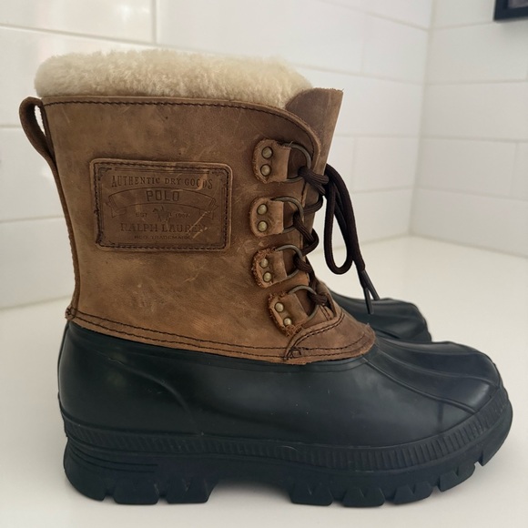 Polo Ralph Lauren Mens Landen Boots Brown Leather Shearling Winter Duck Size 10 - Picture 1 of 6